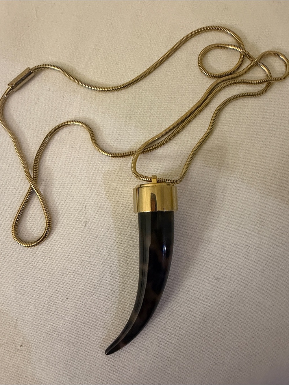 VINTAGE Michael Kors Gold-Tone Necklace with Dark Tortoise Horn Pendant